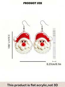 2D Flat Creative Santa Claus Head Acrylic Earrings, Red & White Faux Knit Christmas Dangle Earrings, Christmas Holiday Party Atmosphere, Personalized Christmas Accessories - Santa Claus Head - View 8