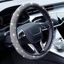 1pc Rhinestone Women's Steering Wheel Cover Car Interior Accessory - Multicolor - View 3