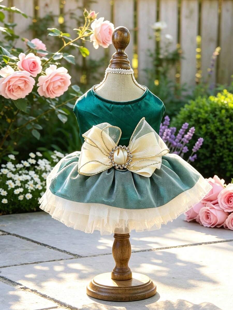 1件寵物衣服 狗狗貓咪服飾配件 小型犬幼犬服裝 婚禮禮服 網紗裙系列 Margaret公主裙－祖母綠 - 彩色 - 查看 1