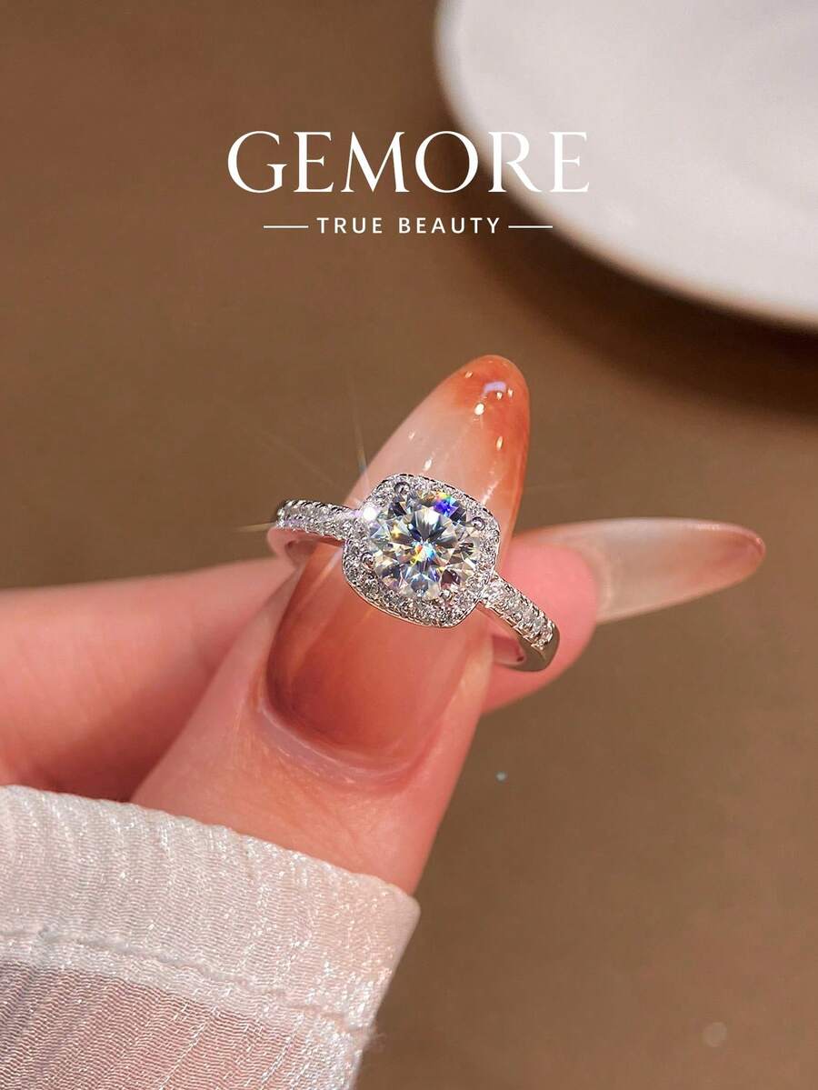 1件 925純銀 0.5克拉經典方形莫桑鑽鑽戒 訂婚戒指 結婚戒指 圓形承諾戒指 永恆戒指 週年戒指 女士奢華珠寶禮物