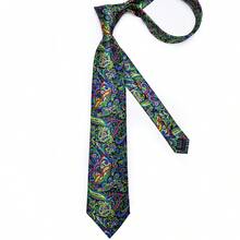 Black Background Colorful Paisley Men's Tie 4-Piece Set With Pocket Square, Cufflinks And Gold Tie Clip, Evening Formal Accessories - Green - View 4