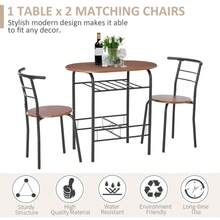 3-Piece Dining Table Set , Metal Frame Wood Top Breakfast Bar Table Set 2, Dining Table/Storage Shelf & 2 Chairs On-Site - Natural Wood + Engineered Wood - View 4