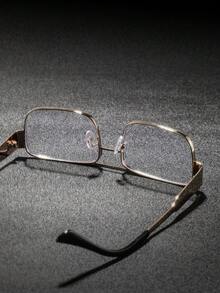 1 Pair Men's Classic Gold Metal Double Bridge Rectangular Frame Plain Lens Glasses, Sophisticated Elegant Professional High-End Fashion Eyewear, Suitable For Business Meetings And Cafe Gatherings - Clear - View 7