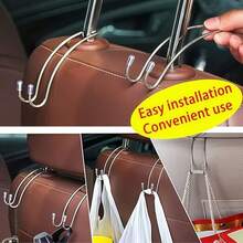 2/4PCS Stainless Steel Car Seat Back Double Hooks, Non-Magnetic Stainless Steel Material, Anti-Slip Curved Opening Design, Prevent Hanging Items From Slipping, Storage Bags And Miscellaneous Items, Practical Car Interior Storage - Stainless Steel Seat Hook - View 1