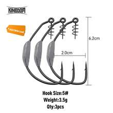 Kingdom 1 Pack Spring Fishing Hooks 3# 5# 6# 8# 10# Carbon Steel Soft Bait Hooks With Spring Lock, Weighted Worm Hooks For Soft Lure Fishing - Black - View 22