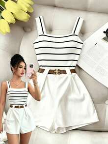 Women Two-Piece Outfits - Black and White - View 1