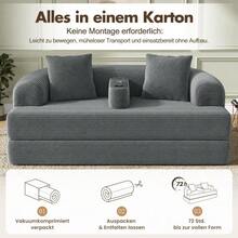 Modern 2-Seater Corduroy Floor Sofa, Foldable Lounge Sofa With Lounge Function, Vacuum-Compressed, Tool-Free Assembly, Removable Armrest With Cup Holder, For Living Room & Apartments - DARK GREY + Corduroy + 2 Seat + Foam - View 4