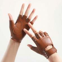 1 Pair Women's Half Finger Cycling Motorcycle Racing Gloves Music Festival Performance Stage Show Cosplay Dancing Decorative Rivet Studded PU Gloves - Multicolor - View 5