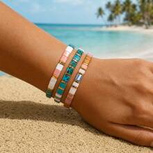 3PCS Summer Bohemian Style TILA Bead Bracelets, High-End Minimalist Elastic Design TL Bracelet Set, Stackable TL Bracelets, Birthday Gift, Family Gift, Couple Gift, Summer Gift - Multicolor - View 2
