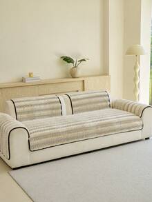 1pc Plush Embossed Striped Sofa Cover, Non-Slip Bottom, Scratch-Resistant Pet-Friendly, Machine Washable Sofa Protector, Suitable For 1/2/3/4 Seater Sofa, Soft Decorative Living Room Home Sofa Cover - Beige - View 6