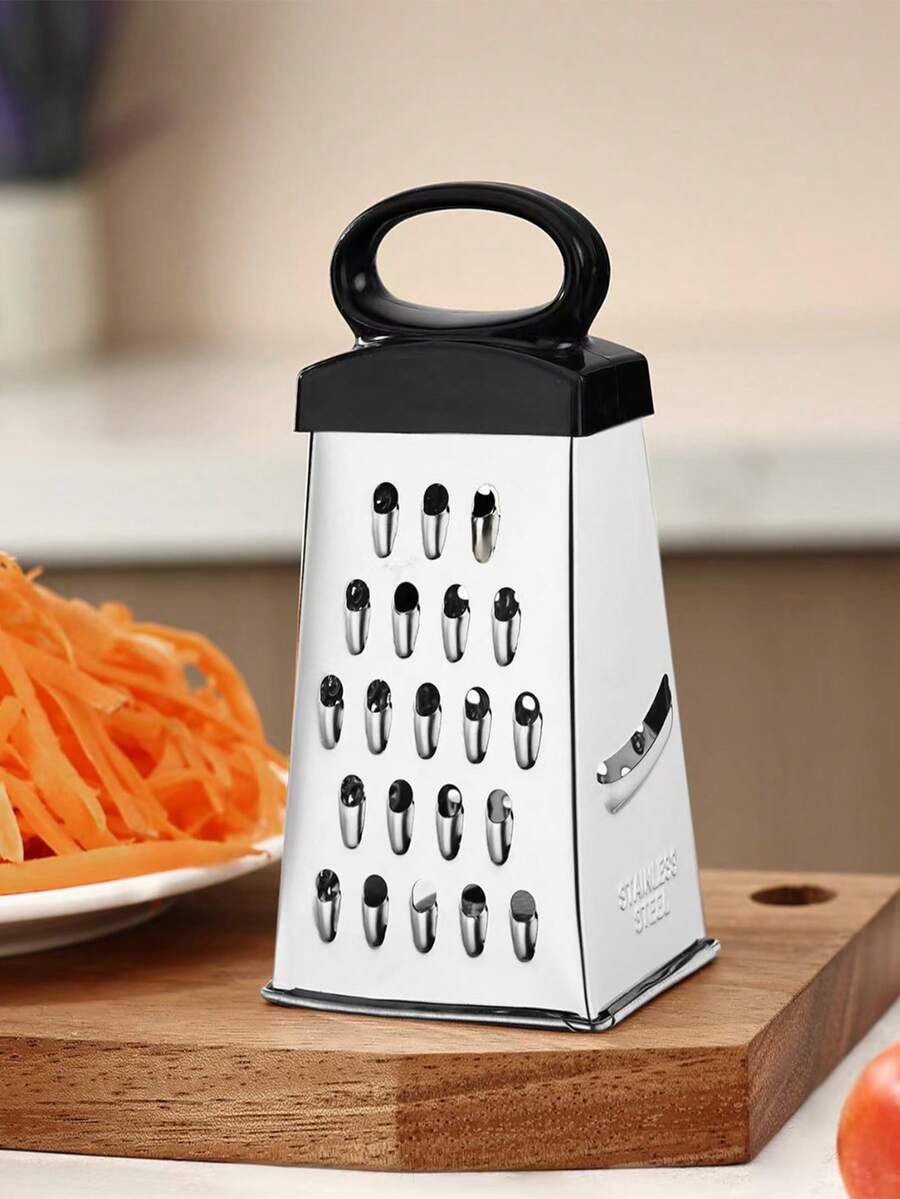 1/3pcs 5 Inch Egg-Shaped Handle Stainless Steel 4-Sided Grater Multi-Function Peeler Vegetable & Cheese Grater - Silver - View 1