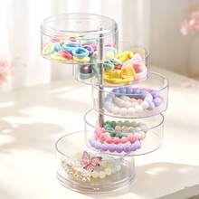 5‑Tier Rotating Transparent Acrylic Jewelry Organizer Box, Multi‑Compartment Dust‑Proof Storage Case For Earrings, Rings, Necklaces, Bracelets,Hair Accessory Storage Box, For Girls' Headwear, Earrings, Hair Clips, Hairpins, Headbands, Rubber Bands - Clear - View 3