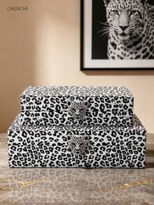 2pcs Set Large Capacity Pink Leopard Print PU Jewelry Box With Gold Rhinestone Leopard Head Zinc Alloy Clasp, Rectangular With Lid And Velvet Lining, Jewelry Storage Organizer For Bedroom Vanity, Mother's Day Valentine's Day Gift For Women - Black and Pink - View 15