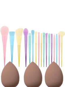 YUEOOIU 20-Piece Makeup Brush Set, Including 17 Macaron Makeup Brushes, Each With Its Own Protective Case, And 3 Dark Brown Water-Drop Makeup Pads, Premium Fiber Makeup Tools - Multicolor - View 1