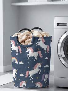 1PC Pony‑Print Fabric Laundry Basket, Foldable Multi‑Purpose Storage Bin With Handles, Dirty Clothes Hamper For Garments, Socks, Jewelry & Toys - Multicolor - View 12