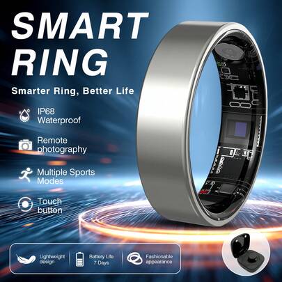 Smart Ring Fitness Tracker For Men & Women, Sleep Tracking, Multi-Sport Modes, Remote Camera Control, IP68 Waterproof, Touch Control, 3–5 Day Battery Life, Lightweight Smart Wearable