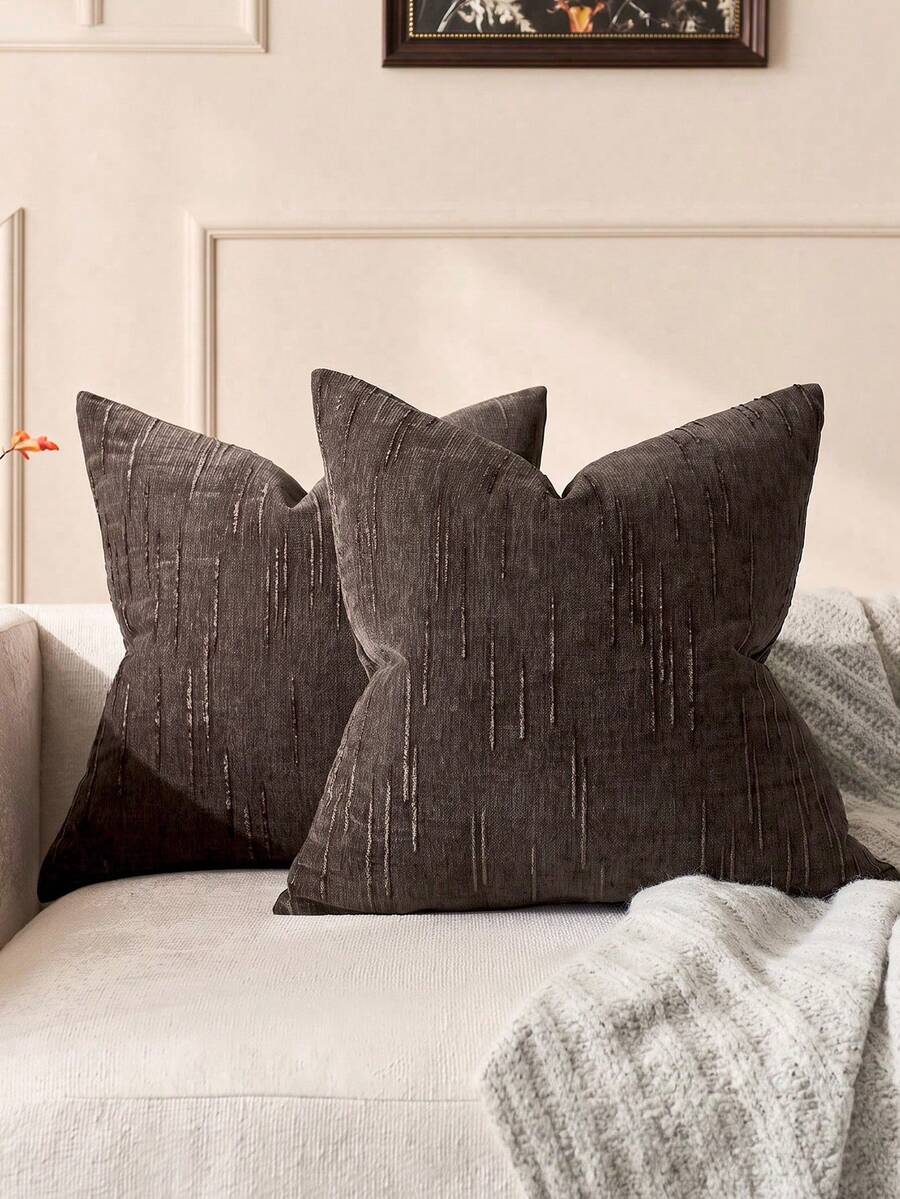 1/2 buah Sarung Bantal Lempar Bergaris Vintage, 100% Poliester Tenun dengan Resleting, Dapat Dicuci dengan Mesin, Sarung Bantal Dekoratif Pola Geometris untuk Sofa, Tempat Tidur, Ruang Makan, Kantor Rumah, Cokelat Kopi - Coffee Brown - View 1