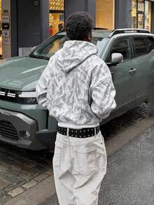 Men's Zipper Hooded Fleece Hunting Jacket Print Loose Long Sleeve Hoodie - Grey - View 3