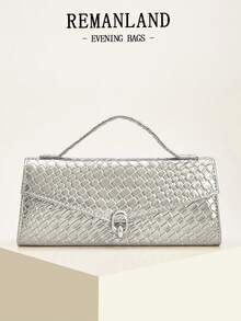 REMANLAND Women's Elegant Solid Color Envelope Clutch Bag, Elegant Evening Handbag, Flip Lock Design, Suitable For Wedding Guests, Evening Parties, Balls And Formal Occasions - Silver - View 1