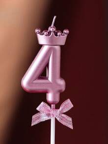 Bright Pink Crown Pattern Birthday Candle, Suitable For Birthdays, Anniversaries And Various Celebrations, Decorated With Glitter And Bow Details - Multicolor - View 11