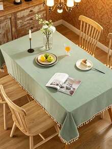 1/24pcs European Minimalist Solid Color Crinkle Tablecloth With Tassel Trim, Fresh Decorative Rectangular Tablecloth For Desk, Coffee Table, Dining Table - Multicolor - View 8