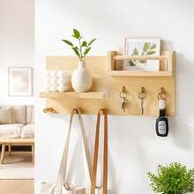 Wood Wall‑Mounted Key Holder With Dual Display Shelves & Multi‑Hooks, Room Decor, Bedroom Decor For Bedroom Kitchen Bathroom, Multifunctional Wall Hanging Organizer For Bags Photo Small Decor, Practical Home Decor For Entryway Wall Decoration - View 7