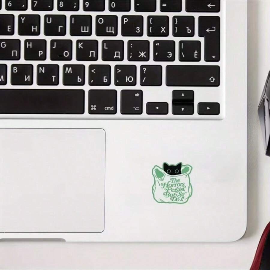 1pc Healing Tote Bag Black Cat "The Horrors Persist" Print Sticker - Artistic And Inspirational Phone Case Decoration - Durable Matte, Self-Adhesive Bumper Sticker, Suitable For Cars, Laptops, Water Bottles - Multi-Functional And Durable Design. - View 1