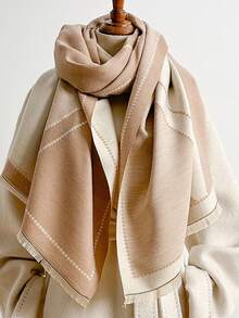 1pc Geometric Line Jacquard Thick Scarf 65*190cm, Polyester Wool Blend, Fall Winter Shawl For Travel Party Outing, Wear As Scarf Shawl Head Wrap - Multicolor - View 5