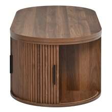 Coffee Table With Lift-Top Function, Living Room Table With Hidden Storage, Modern Sofa Table With Grooved Structure, Sliding Side Doors And Practical Storage Space, Multifunctional Coffee Table - Walnut - View 9
