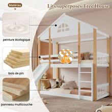 [31116667WAA] Bunk Bed With Characteristic Windows And Three-Step Corner Ladder, Kids' Bed With Slide, House Bed With Fences And Safety Rails, Solid Wood Bed Frame, White+Natural, 90x200cm - White+Natural + Solid Wood+MDF + 90cm*200cm - View 6