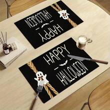 1/4/6pcs Halloween Series Bow Ghost Pattern Printed Placemats, Heat-Resistant Table Mats For Home Kitchen, Table Protection, Kitchen Dining Table, Party Scene Decoration - Multicolor - View 9