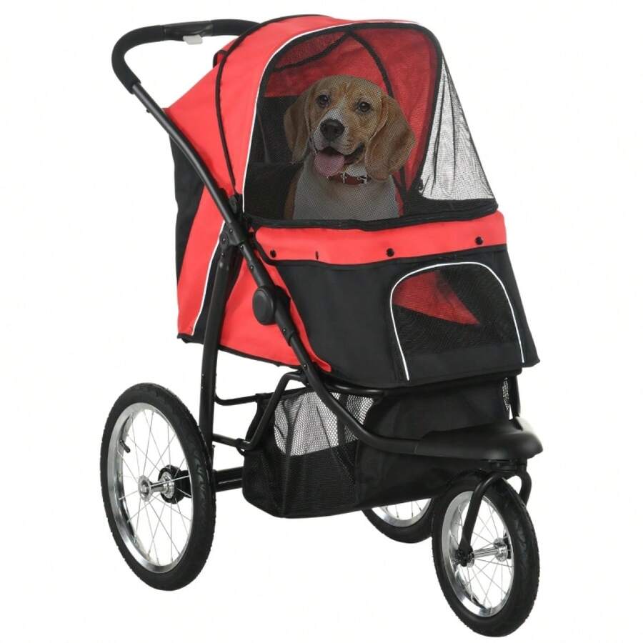 Foldable Pet Stroller With Three Wheels, Small, Medium Dogs, Red On-Site - 1 - View 1