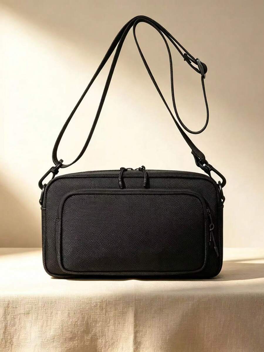 Men's Mesh Camera Crossbody Bag, Casual Daily Shoulder Purse, Lightweight Travel Messenger Bag With Adjustable Strap - Black - View 1