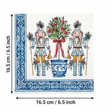 20/40/60Pcs,Nutcracker Soldier Disposable Paper Dinner Napkins,2-Ply Blue White Porcelain Border Topiary Tree Red Bow Print Dessert Tissues,Party Tableware Supply For Winter Holiday Party,Nutcracker Ballet Event,Winter Family Photoshoot,6.5*6.5 Inch - Multicolor - View 7