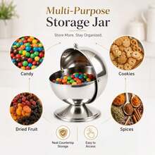 [Flip Lid Candy Storage Jar] Leak-Proof Stainless Steel Spherical Seasoning Jar With Flip Lid - Ideal Storage Container For Sugar And Candy, Kitchen Accessory, Candy Jar - Multicolor - View 8