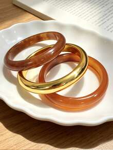 3pcs/1pc Exquisite Vintage Acrylic Bracelet Set, Fashionable Cylinder Design, Suitable For Daily Casual Wear, Women's Fashion Jewelry, Acrylic Material, No Inlay Craft, Suitable For All Year Round, Used For Daily, Party And Vacation Occasions - Multicolor - View 8