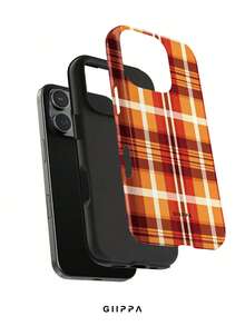 GIIPPA 1pc Autumn Color Palette Brown & Orange Plaid Pattern Design, Phone 17 Pro Max Phone Case, Compatible With Phone 16 Pro Max, 15 Pro Max, 14 Pro Max, Korean Style High-End Fashionable & Fun Phone Case, Suitable For 11/12/13/14/15/16 Pro Max Plus, Elegant Design For Men & Women, Perfect Gift For Girlfriend On Christmas, Valentine's Day, Easter, Wedding Season And Birthday! - Multicolor - View 2