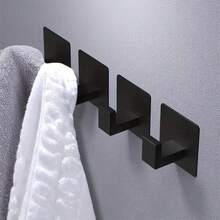 1pc Bathroom Adhesive Towel Hook, Wall Mount Robe Hanger, No Drilling Required, Home Bathroom Decor, Bathroom Organizer, Strong Hold, Waterproof, Easy Install, Space Saving, Multi Hook For Towel/Robe/Bag, Kitchen Bedroom Entryway, Summer - Multicolor - View 5
