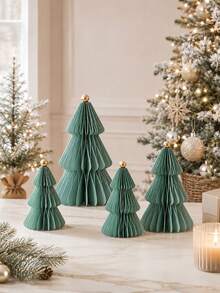Christmas Honeycomb Paper Tree 3D Christmas Tree Tabletop Centerpiece Decoration, Foldable And Easy To Install, Christmas Party Decor, Winter Holiday Party Indoor Decoration - Smoky Blue - View 2