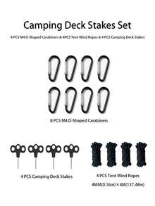 Multi-Piece 3-Prong Spiral Tent Stakes Set With Ropes And Clips, Camping Ground Anchor Kit - Multicolor - View 14
