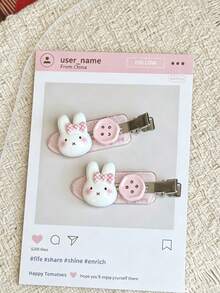 2pcs Ins Korean Style Cute Rabbit Button Seamless Hair Clips, Girly Cartoon Side Bangs Hair Accessories - Multicolor - View 6