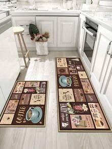 SANJIANGDI 1pc Retro Coffee Collage Kitchen Rug Pattern Kitchen Mat, 0.6mm Crystal Velvet Soft And Machine Washable.Suitable For Kitchen,Corridors, Bathrooms, Living Rooms, Outdoor Door Mats, And Toilets. Useable Throughout The Year And For Various Holidays. - Multicolor - View 7