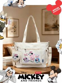 Miniso Set 2 Buah Tas Tote Minnie Mouse Disney dengan Motif Pita Lucu dan Dompet Koin, Ideal untuk Kerja, Perjalanan, Belanja, dan Penggunaan Sehari-hari - Putih - View 2
