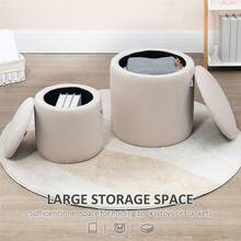 Linen-Look 92 X 31cm Storage Ottoman - White On-Site - Cream + Plywood - View 5