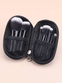Black 3pcs Travel Portable Eyeshadow Brush Makeup Brush Set - Black - View 2