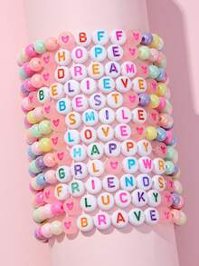 12Pcs Kids Glow‑In‑The‑Dark Letter Beaded Bracelet Set, Random Color, Meaningful Colorful Letter Jewelry, Perfect Birthday Gift For Children Girls - Multicolor - View 13