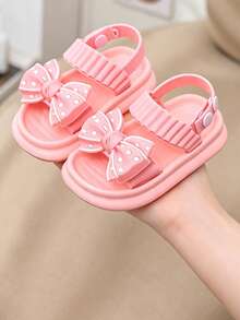 1 Pair Kids Polka Dot Bow EVA Lightweight Double Strap Adjustable Girls Versatile Princess Sandals Summer - Pink - View 6