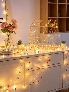 LED Fairy Lights 200cm/78.74in Extra Long Mini Multi-Color LED Fairy Lights - Battery Powered Colorful Garland Decorative String Lights With Round Bulbs, Wall-Mounted, Perfect For Christmas, Valentine's Day, Birthday And Indoor Holiday Decoration - Warm Light - View 10