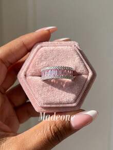 MADEONE 1pc Colorful Full Cubic Zirconia Ring, Women's Jewelry, Glamorous Sparkling Jewelry, Gift For Girls, Prom Party Decoration - Pink - View 3