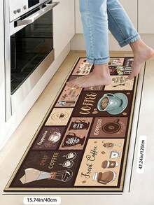 SANJIANGDI 1pc Retro Coffee Collage Kitchen Rug Pattern Kitchen Mat, 0.6mm Crystal Velvet Soft And Machine Washable.Suitable For Kitchen,Corridors, Bathrooms, Living Rooms, Outdoor Door Mats, And Toilets. Useable Throughout The Year And For Various Holidays. - Multicolor - View 15
